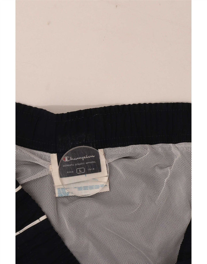 Champion Bañador con estampado gráfico para hombre, talla grande, poliéster color block en azul marino