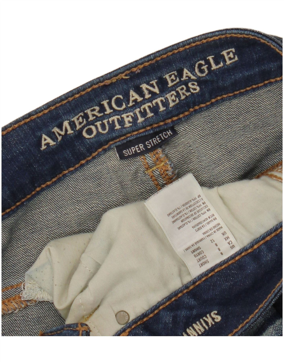 AMERICAN EAGLE Vaqueros pitillo para mujer UK 12 Medium W28 L27 Azul marino Algodón