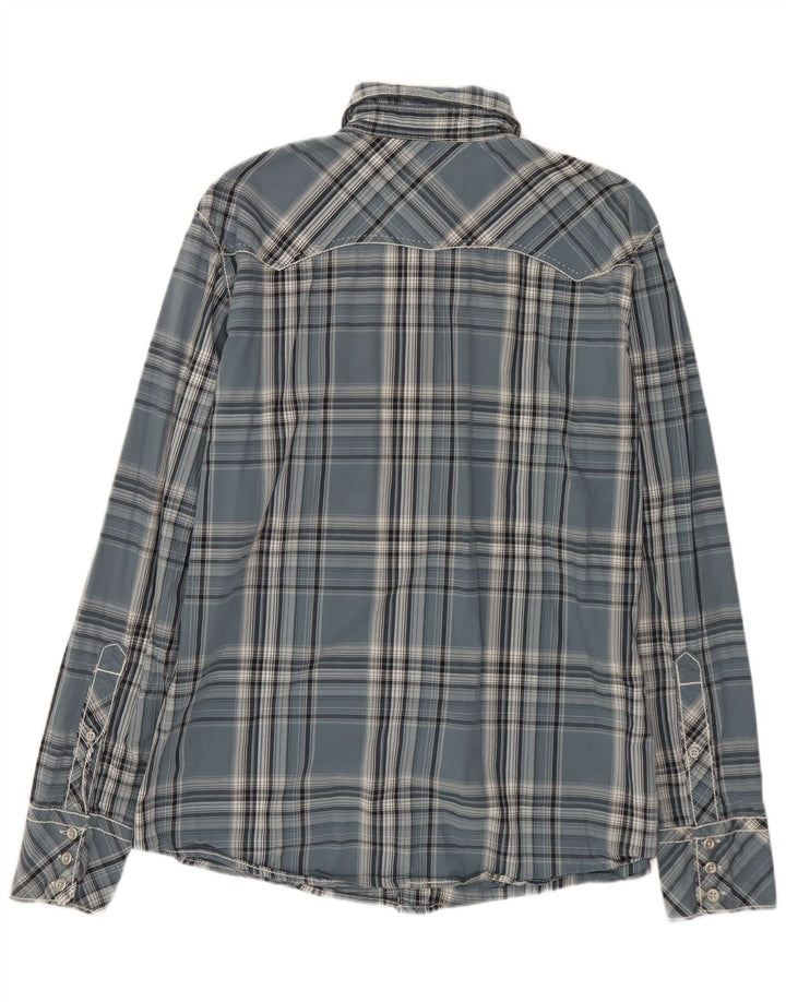 BKE Camisa atlética para hombre de algodón a cuadros azul medio