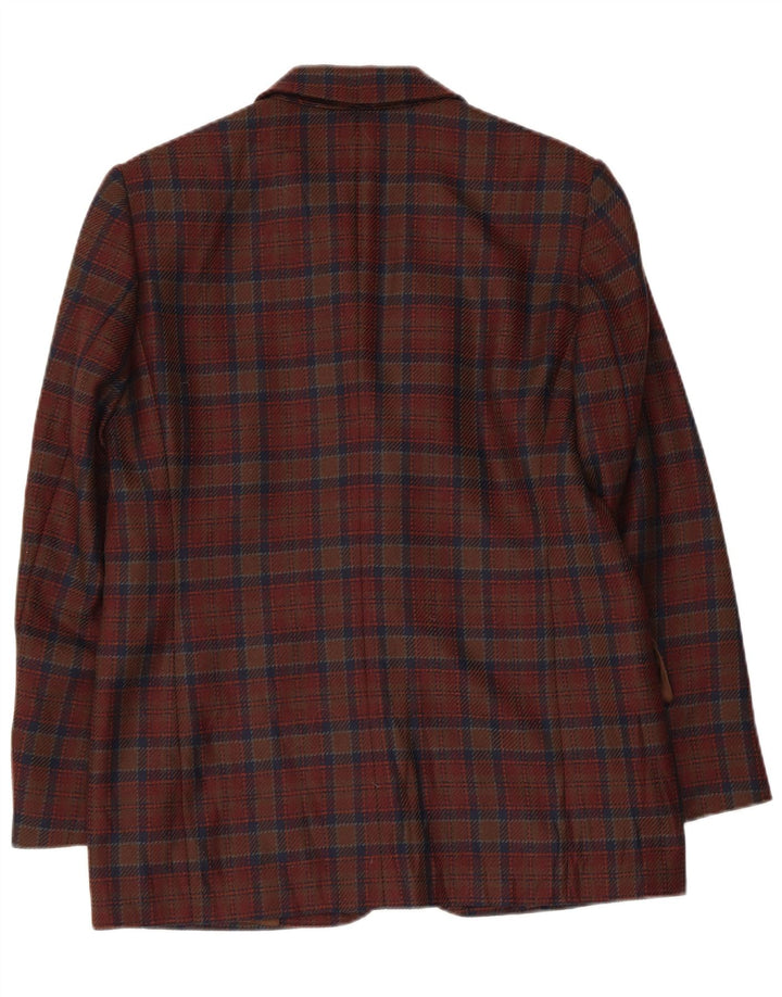 VINTAGE Chaqueta Blazer de 2 Botones para Mujer IT 44 Lana Virgen a Cuadros Marrón Medio