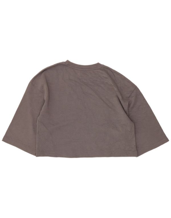 Zara Mujer Crop Sudadera De Manga 3/4 Jersey UK 46 Grande Gris Algodón