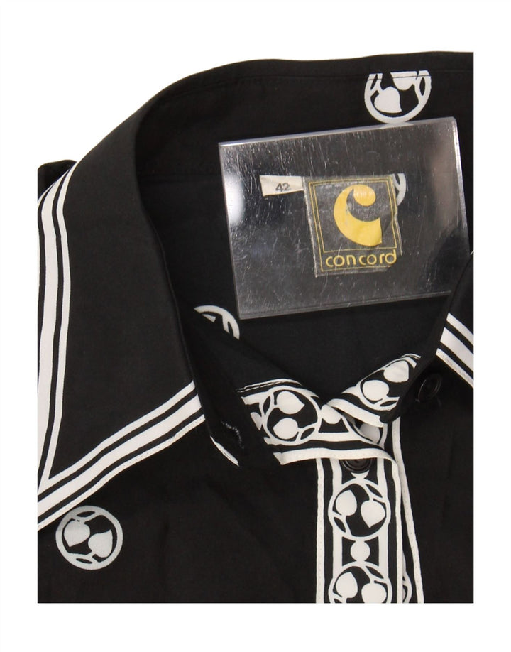 Vintage mujer camisa blusa EU 42 poliéster geométrico negro grande