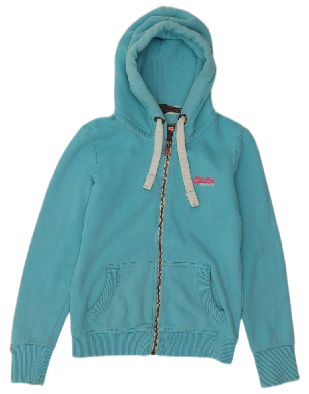 SUPERDRY Suéter con capucha y cremallera para mujer UK 10 Small Blue Cotton