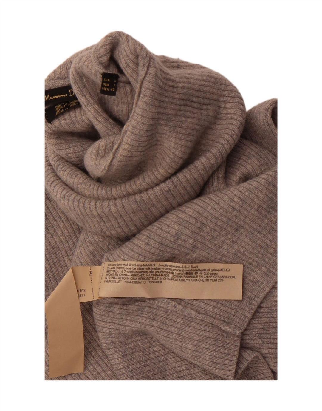 MASSIMO DUTTI Suéter tipo jersey con cuello vuelto para mujer UK 46 Large Grey Wool