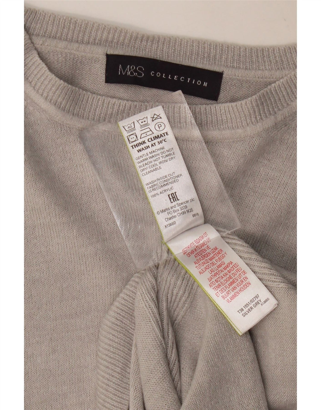 MARKS & SPENCER Suéter tipo jersey con cuello barco para mujer Reino Unido 12 Acrílico gris medio