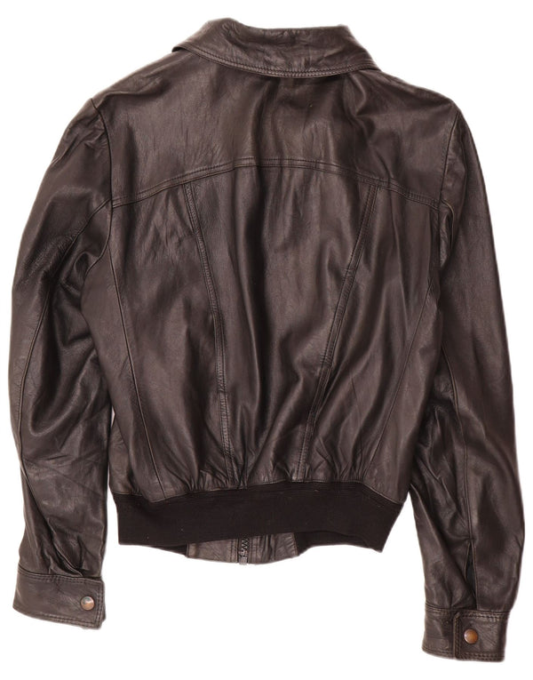 Vintage mujer chaqueta de cuero Reino Unido 14 cuero negro medio