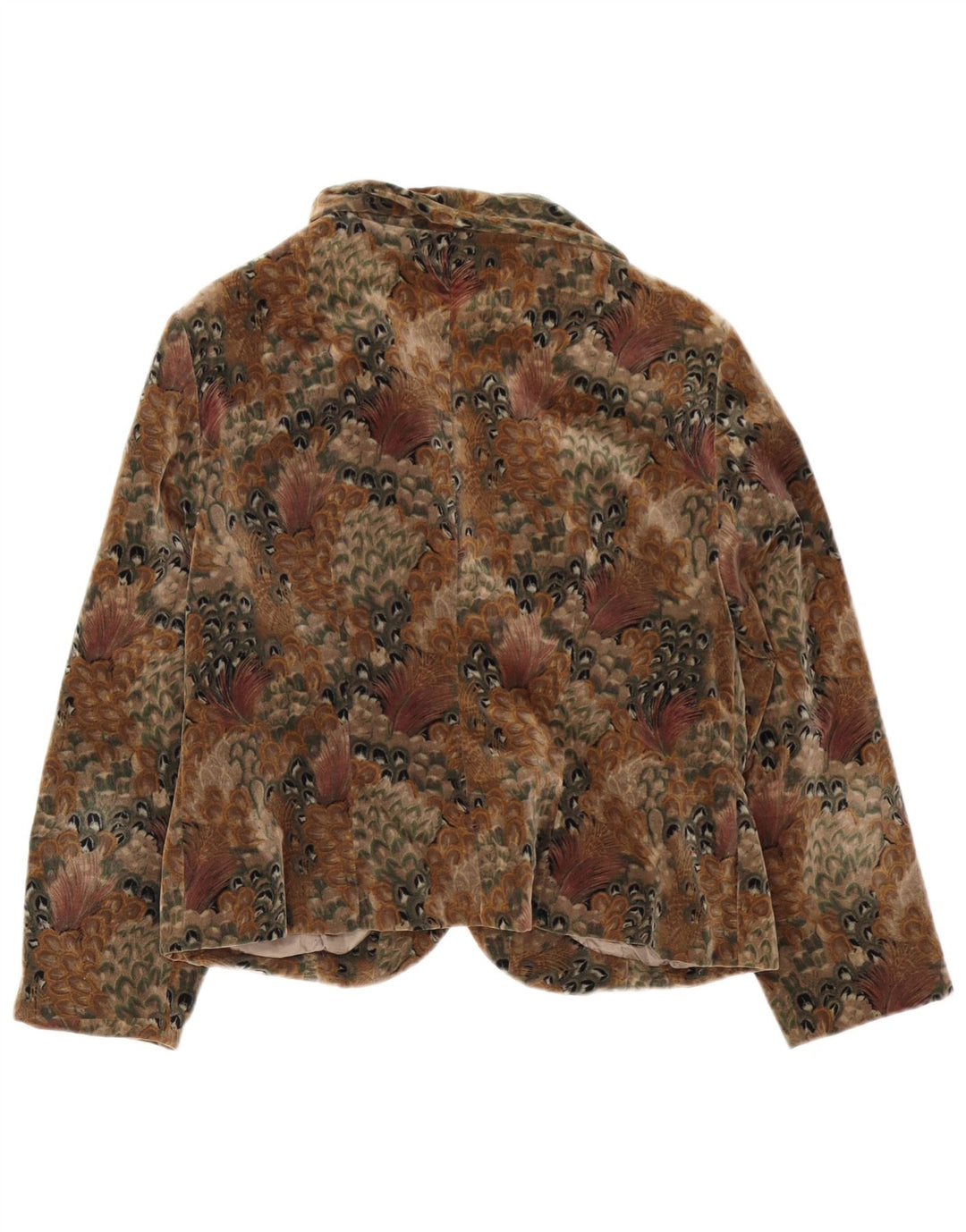 Vintage mujer terciopelo 4 botón Blazer chaqueta Reino Unido 14 marrón medio floral
