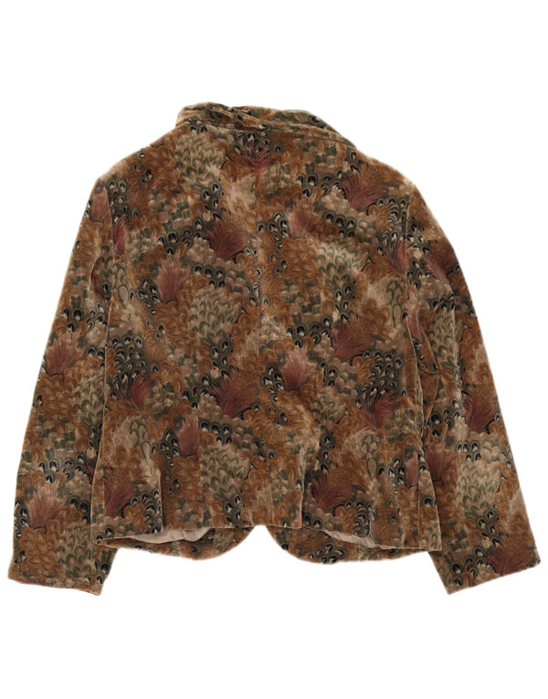 Vintage mujer terciopelo 4 botón Blazer chaqueta Reino Unido 14 marrón medio floral
