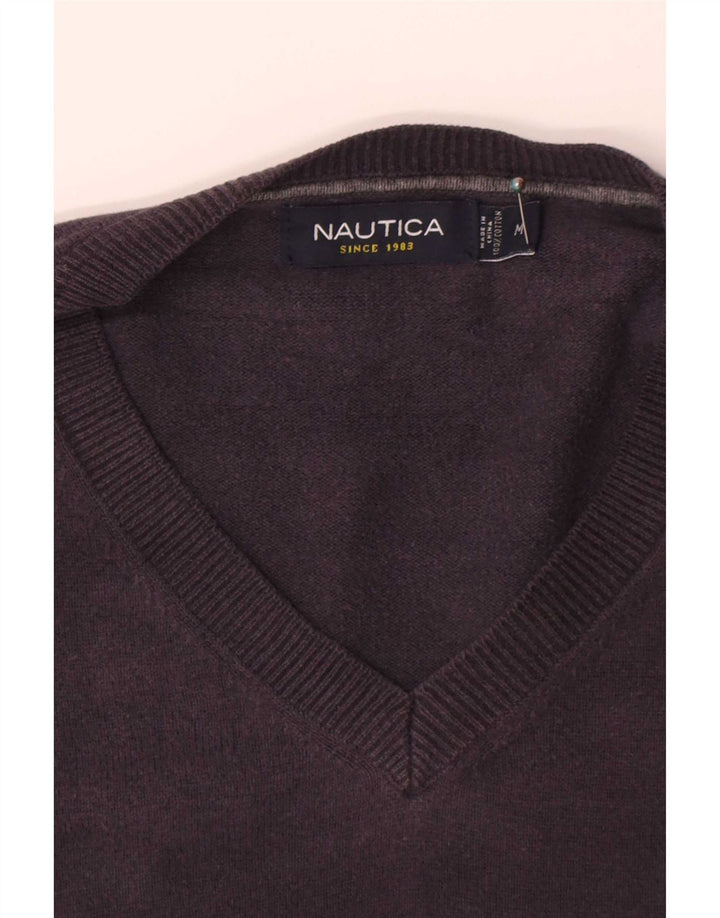 Nautica Jersey con cuello en V para hombre de algodón azul marino mediano
