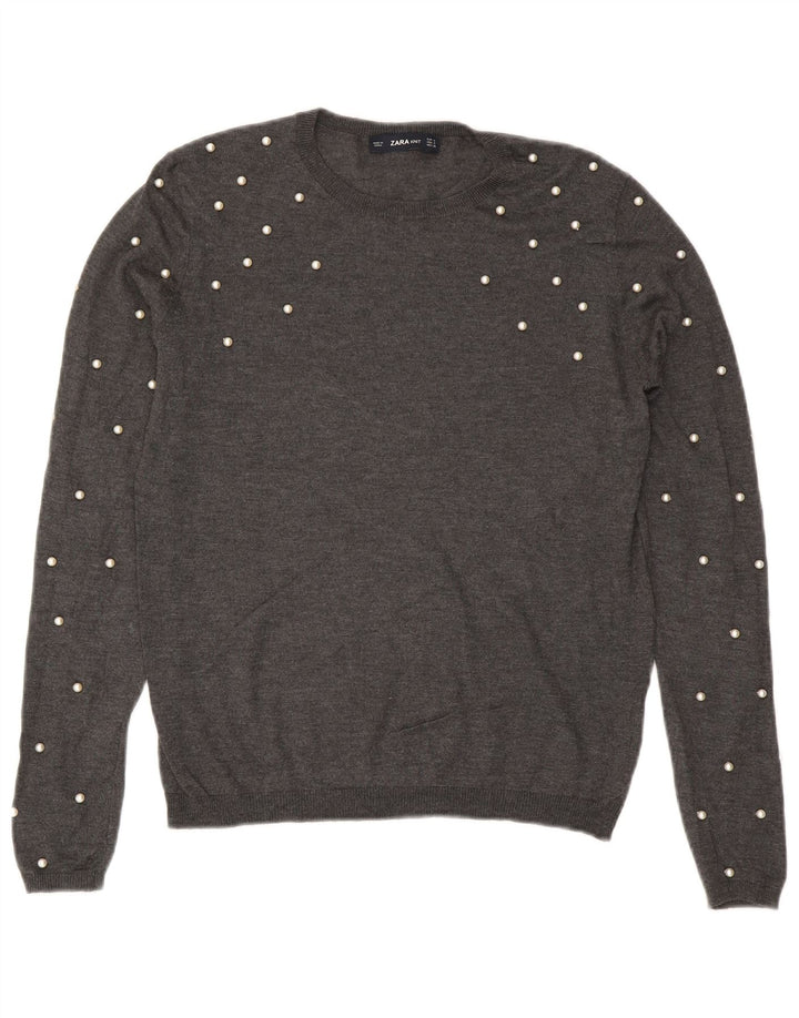 Zara Mujer Cuello Redondo Jersey Jersey UK 10 Small Gris Modal