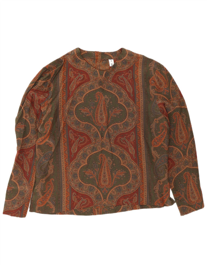Blusa vintage para mujer Top IT 46 Seda Paisley gris grande