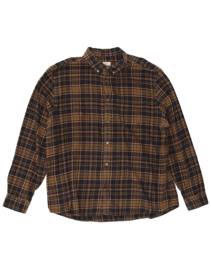 Marks & Spencer Camisa de franela de ajuste regular para hombre, talla 2XL, cuadros marrones