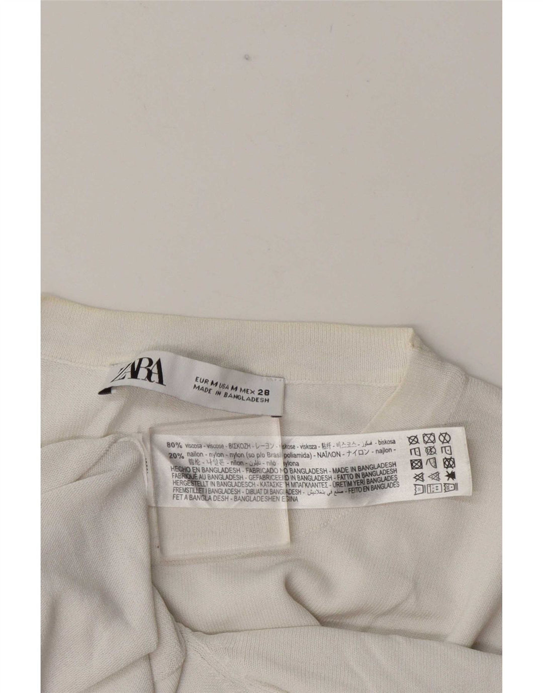 Zara Camiseta Mujer Top UK 40 Medium Viscosa Blanca