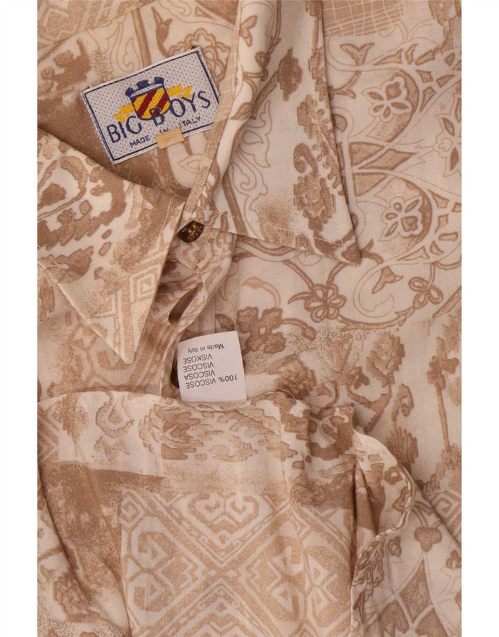Camisa vintage de manga corta para hombre Viscosa floral marrón medio