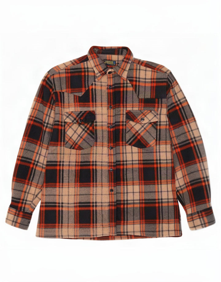 Camisa vintage de vellón para hombre poliéster a cuadros marrón medio