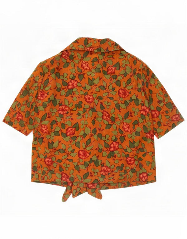 Blusa camisera de manga corta vintage para mujer UK 44 Marrón medio Floral