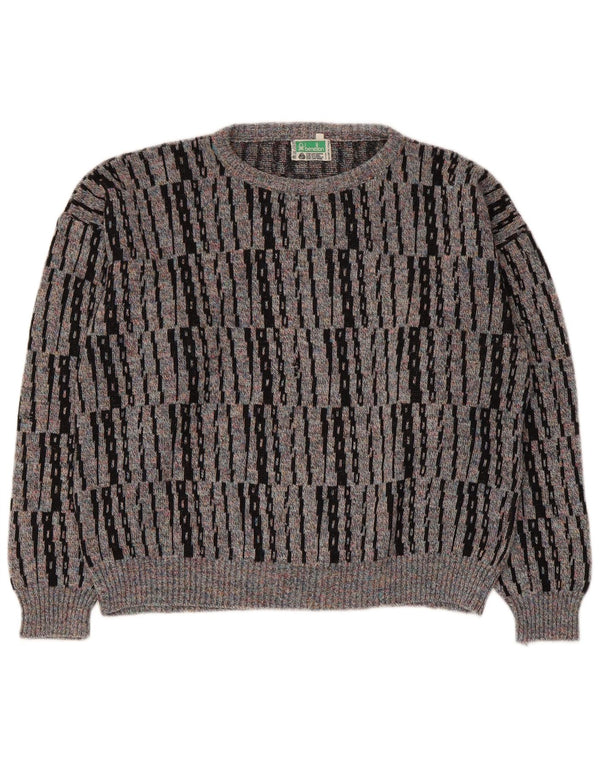 Benetton Jersey Con Cuello Barco Para Mujer UK 44 Gris Medio A Rayas