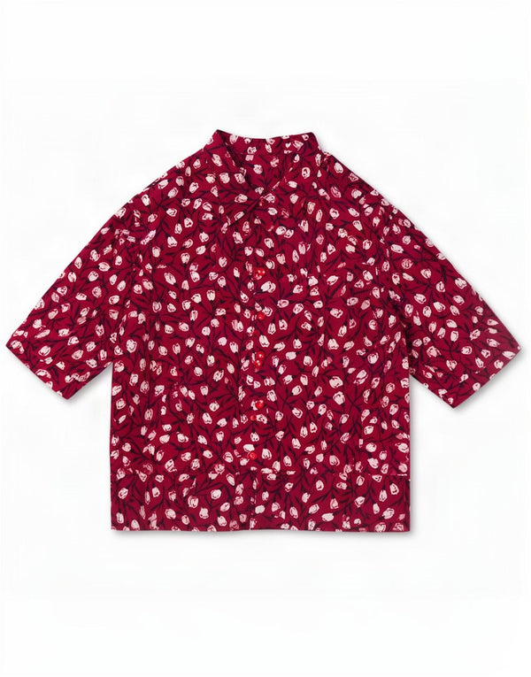 Vintage mujer camisa de manga corta blusa Reino Unido 20 2XL rojo floral