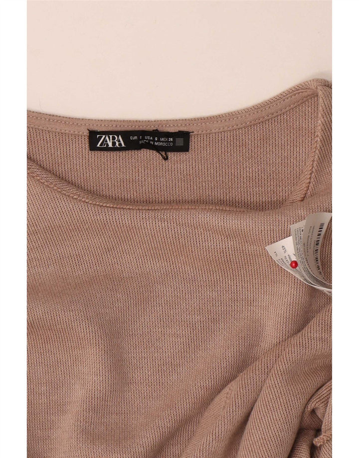Zara Blusa con lazo frontal para mujer UK 10 Small Beige Poliéster