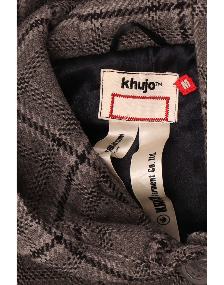 KHUJO Abrigo con capucha para mujer UK 12 Lana a cuadros gris medio