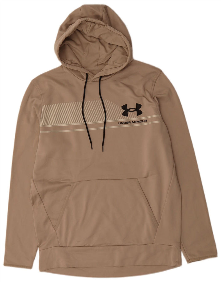 UNDER ARMOUR Mens Cold Gear Hoodie Jumper Medium Beige Striped Polyester