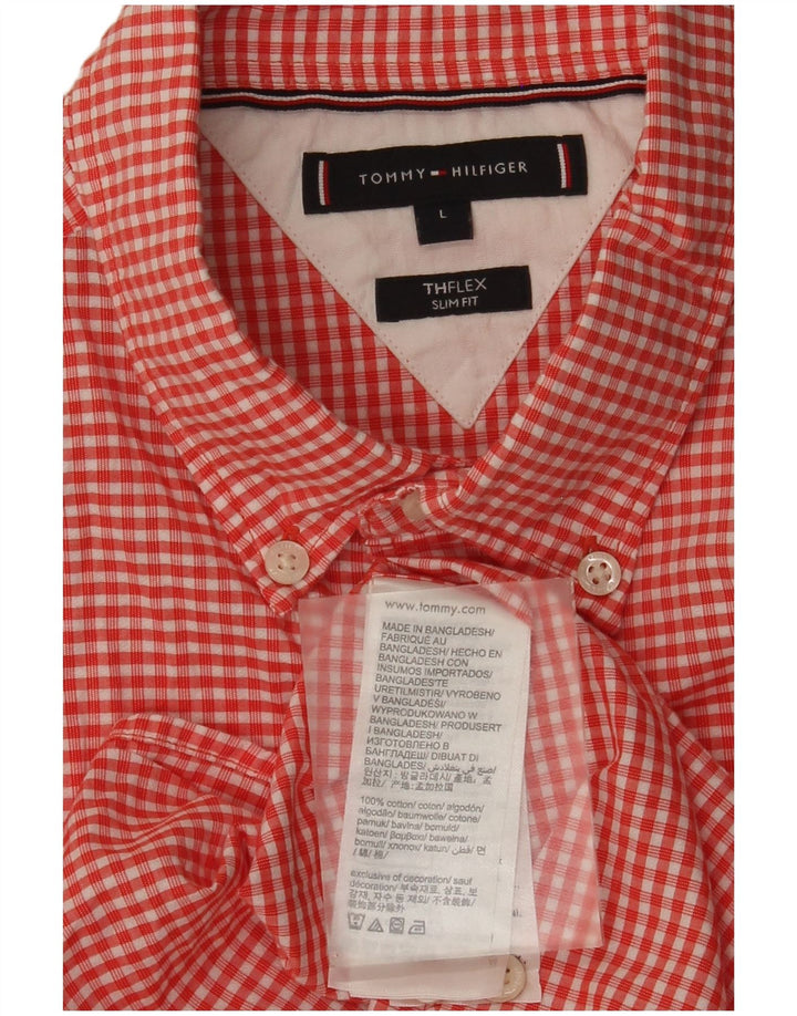 Tommy Hilfiger Camisa Slim Fit para Hombre Algodón a Cuadros Rojo Grande