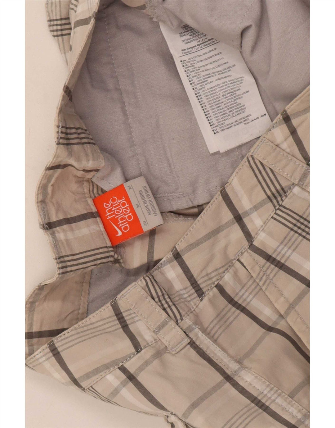 Pantalones cortos tipo cargo Nike para hombre medianos W30 algodón a cuadros beige