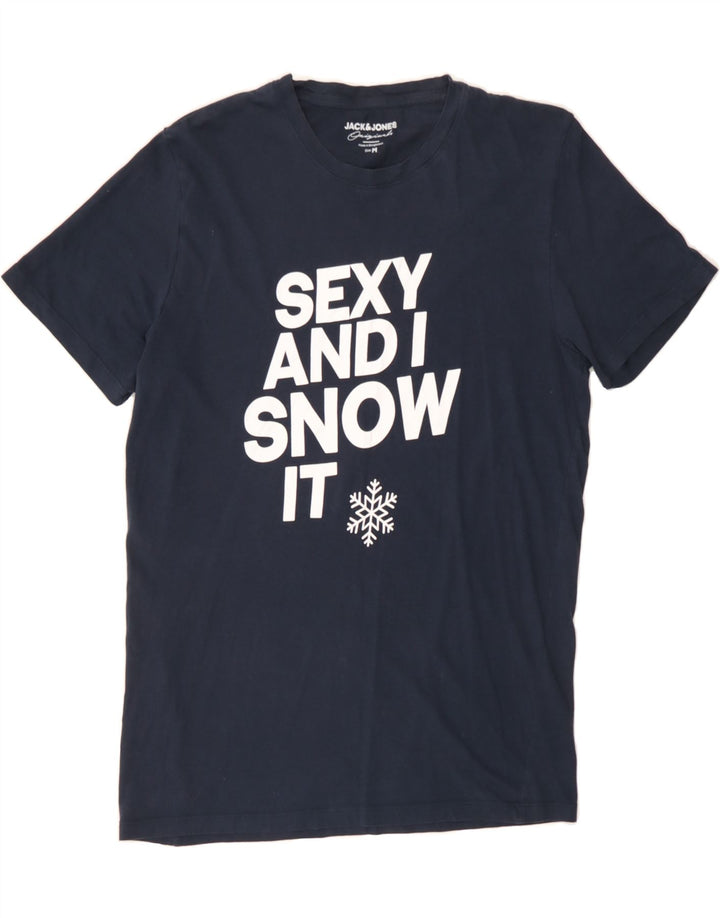 JACK & JONES Mens Graphic T-Shirt Top Medium Navy Blue Cotton Vintage Jack & Jones and Second-Hand Jack & Jones from Messina Hembry 