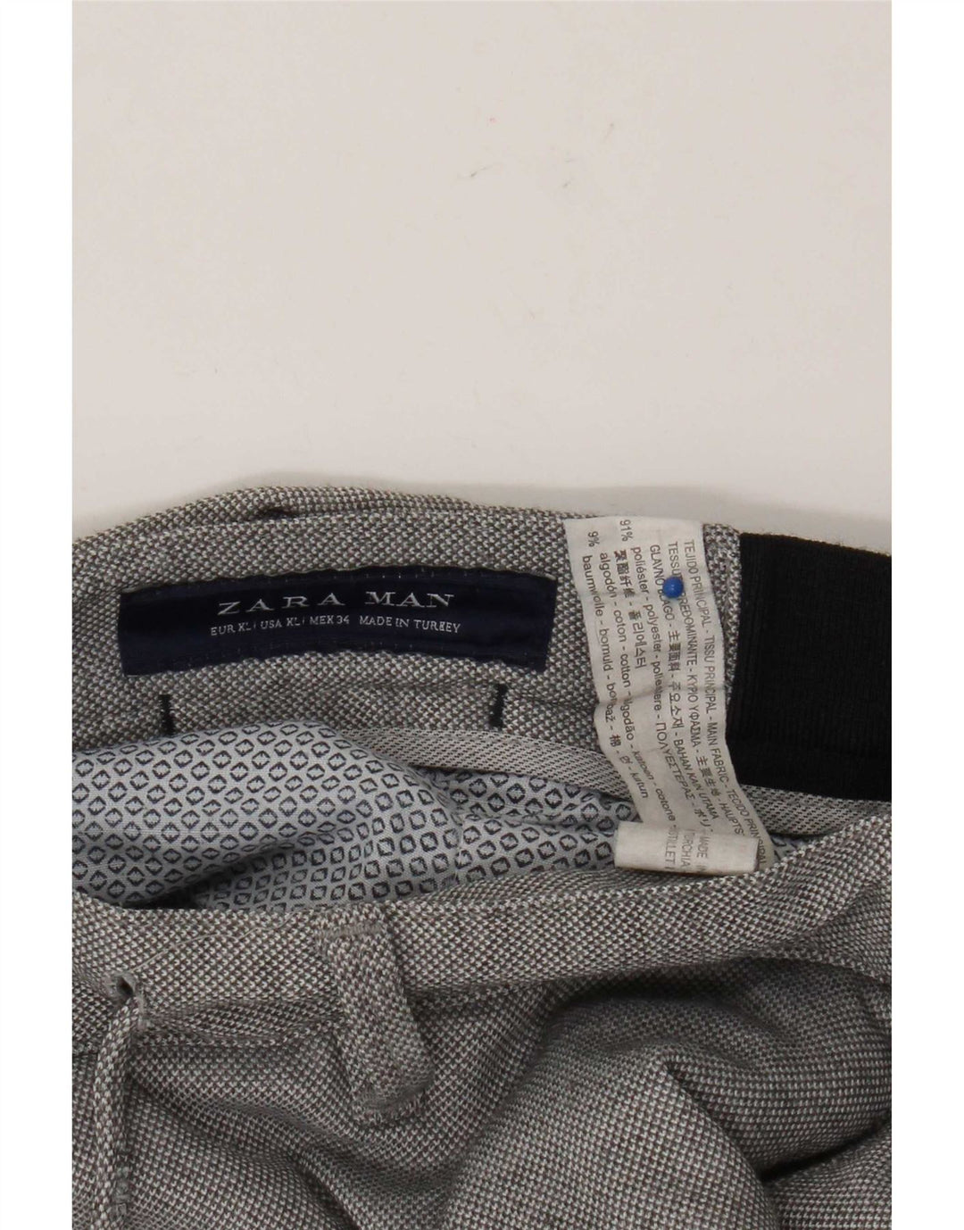 Zara Hombre Pantalones Cortos Slim XL W34 L26 Poliéster Gris