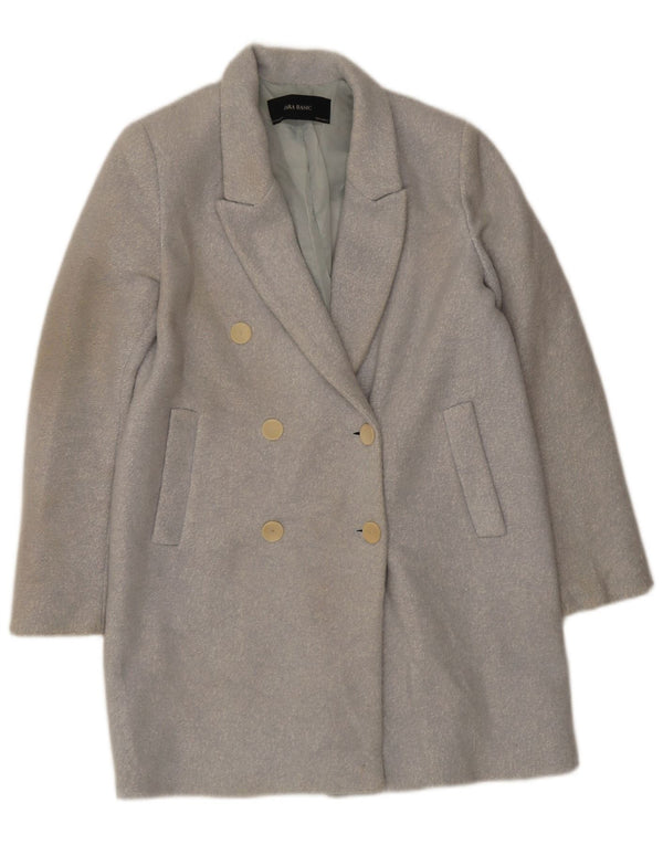 Zara Mujer Abrigo Extragrande De Doble Botonadura UK 6 XS Azul Moteado