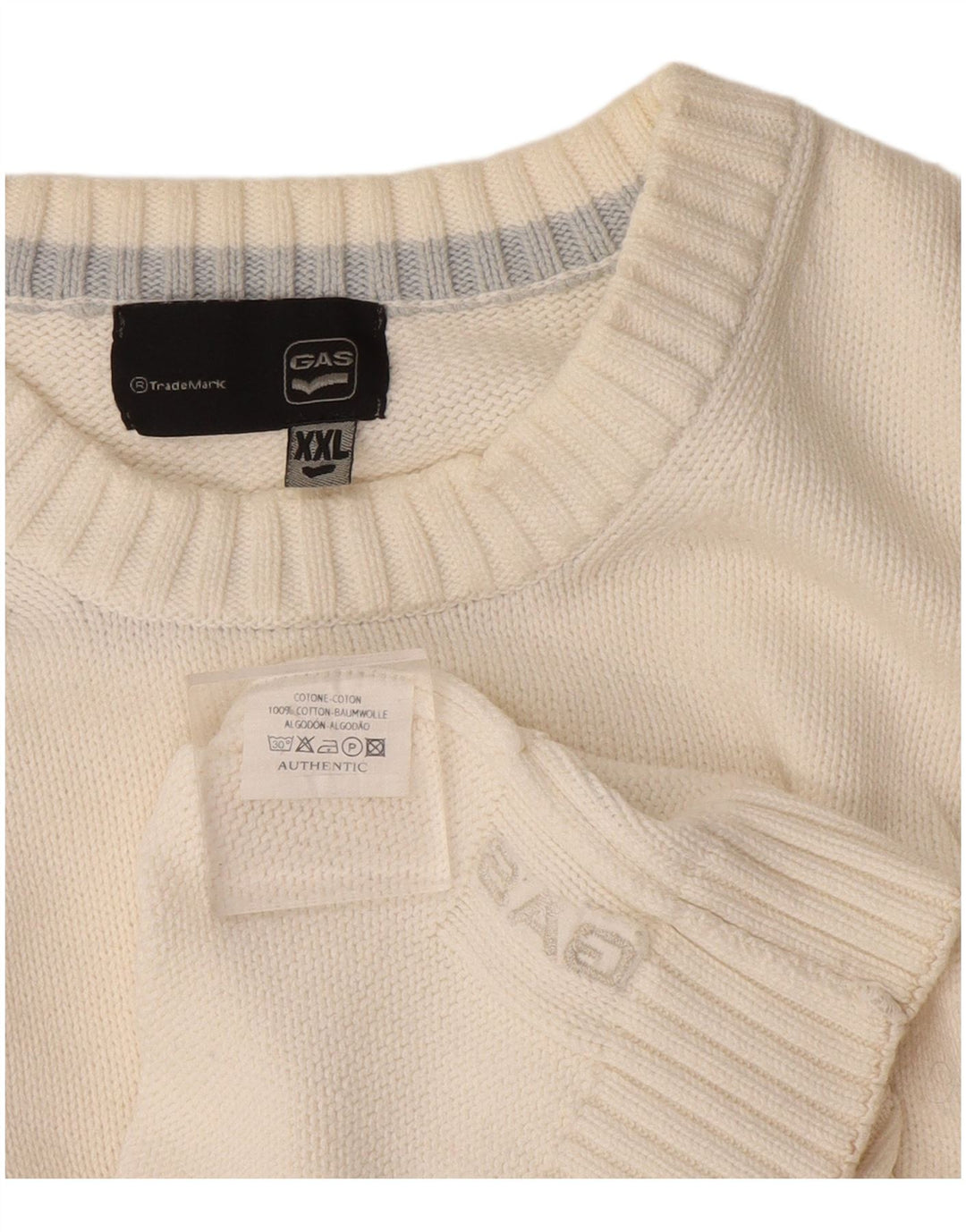 Gas - Jersey de cuello redondo para hombre, talla 2XL, algodón blanco