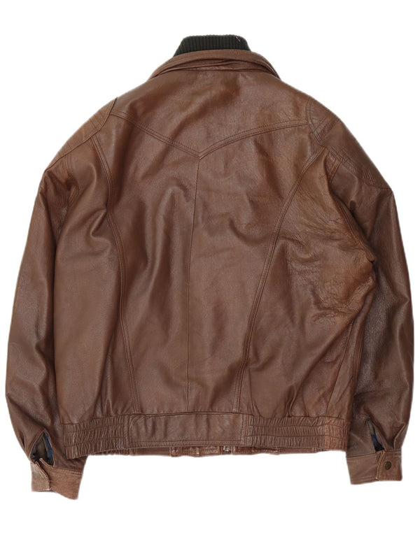 VINTAGE Chaqueta de cuero holgada para hombre Reino Unido 34 XS Cuero marrón