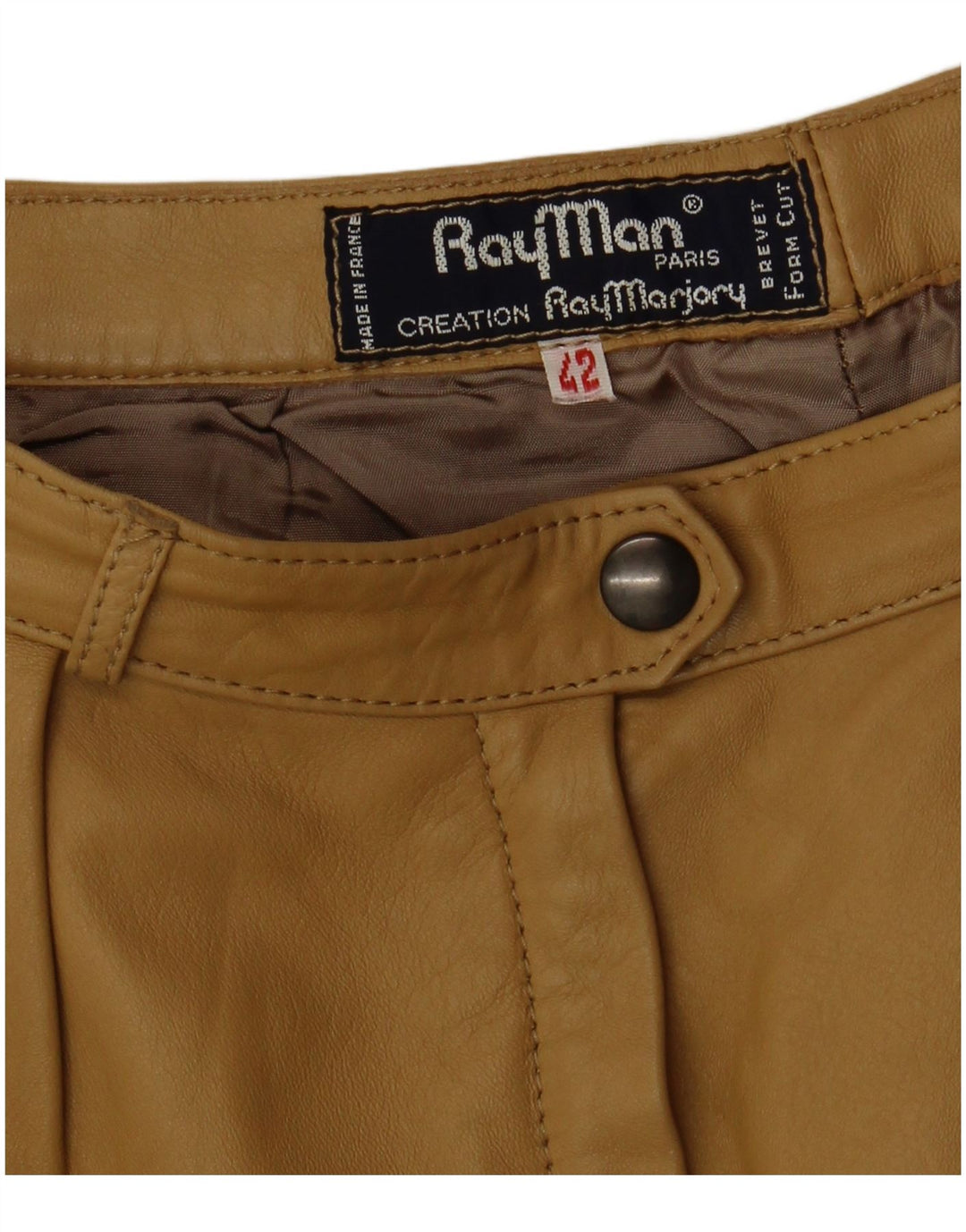 RAY MARJORY Pantalones de cuero con clavijas para mujer IT 42 Medium W28 L30 Caqui