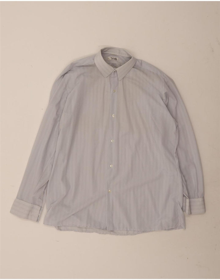 Camisa Vintage Hombre Talla 42 Poliamida Rayada Azul Grande