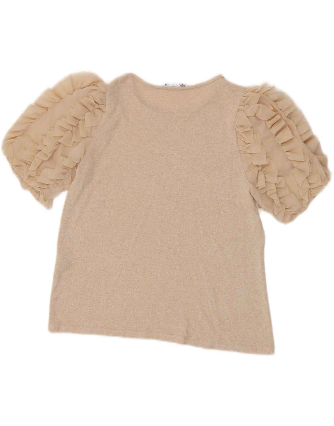 Zara Mujer Blusa Top UK 44 Large Viscosa Beige