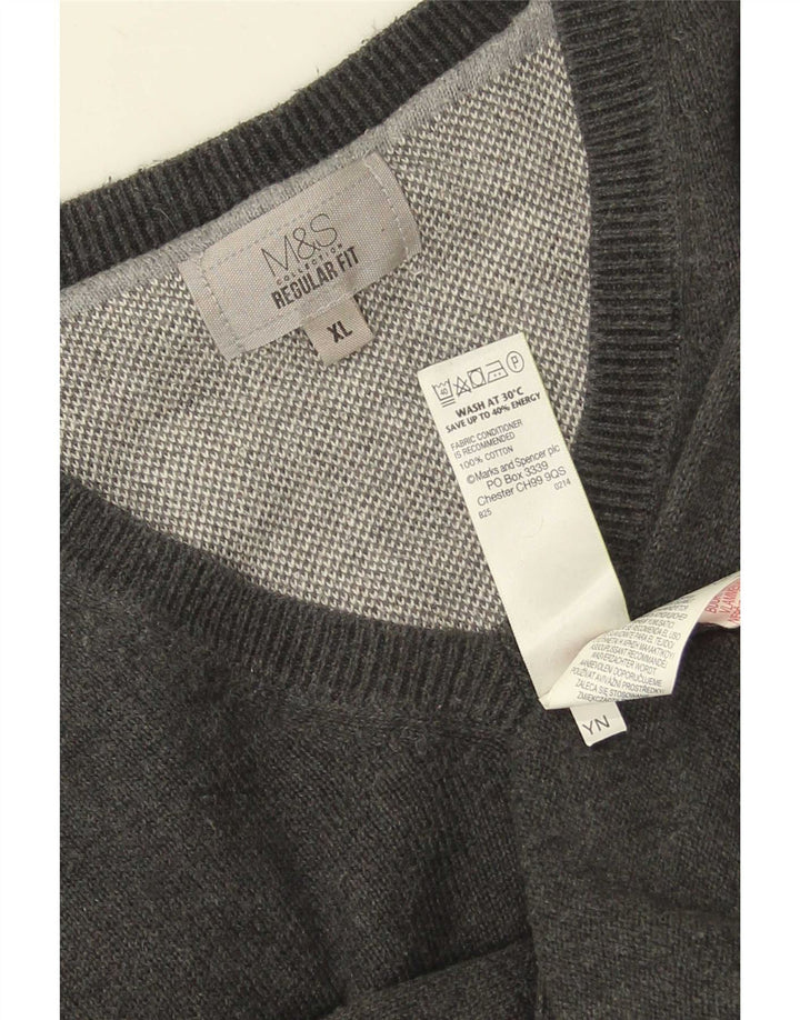 Marks & Spencer Jersey Regular Fit con Cuello en V para Hombre XL Algodón Gris
