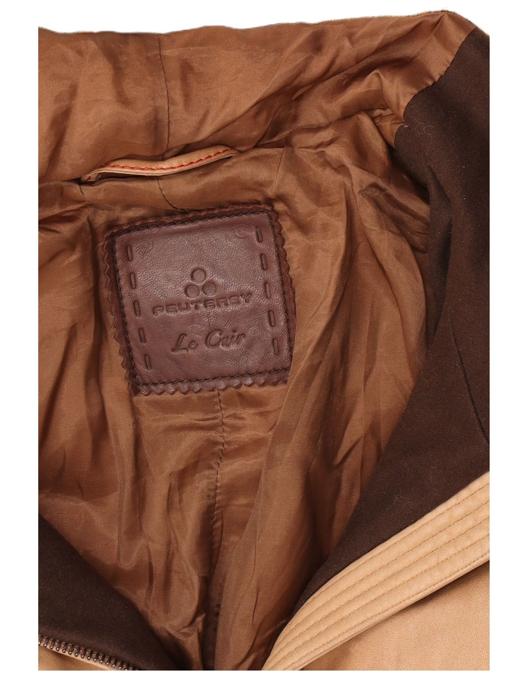 PEUTEREY Chaqueta de cuero acolchada con capucha para mujer UK 10 Small Brown Leather