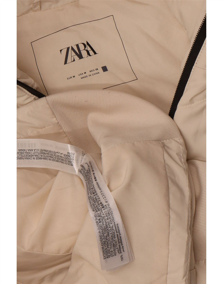 Zara Mujer Chaleco Acolchado Con Capucha UK 40 Medio Poliéster Blanco