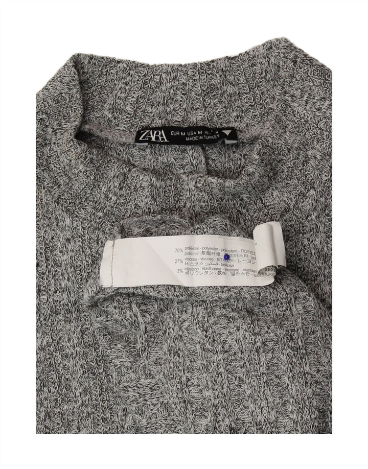 Zara Vestido largo tipo jersey para mujer, talla 40, poliéster moteado en gris medio