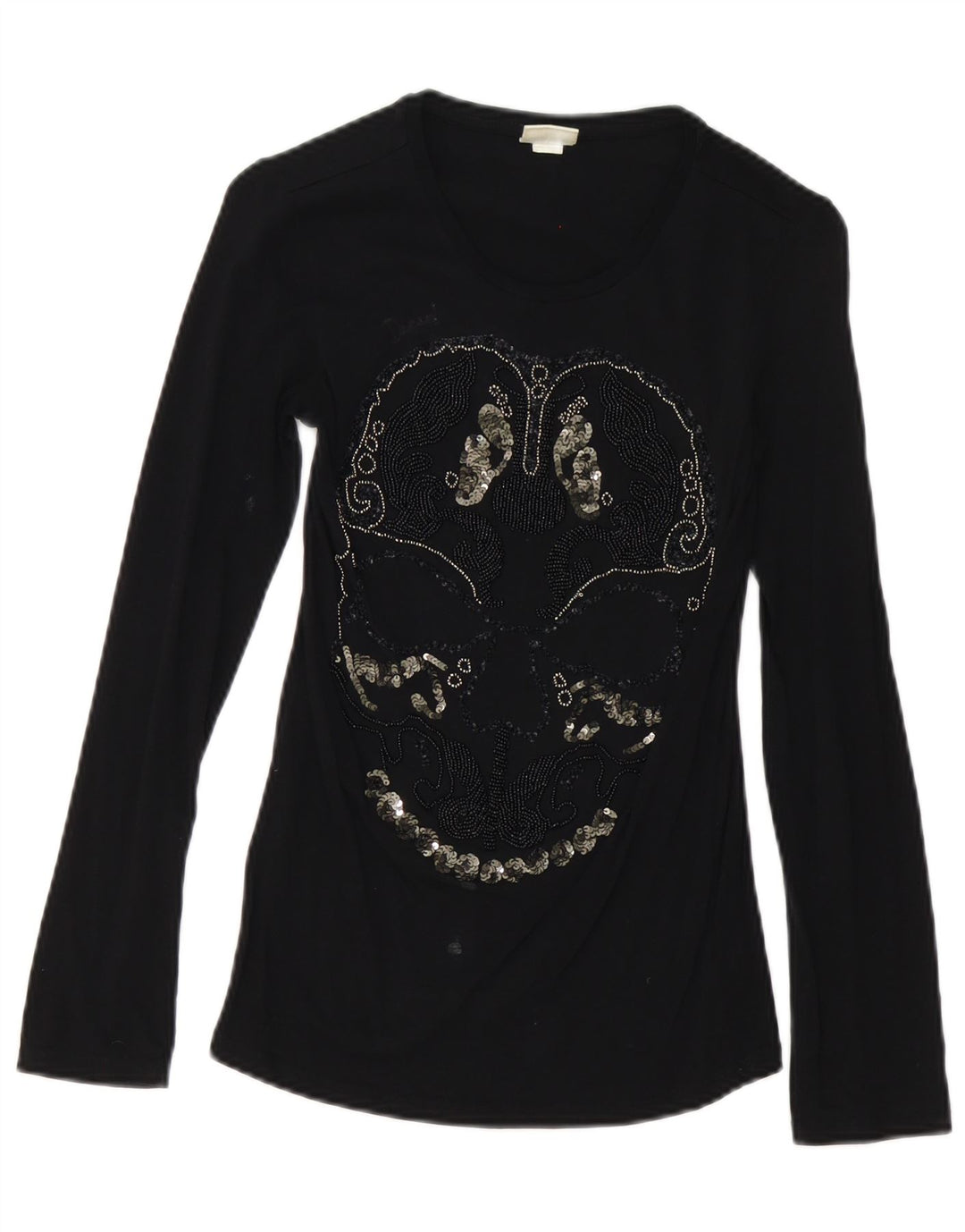 Diesel Mujer Top Gráfico Manga Larga UK 8 Small Algodón Negro