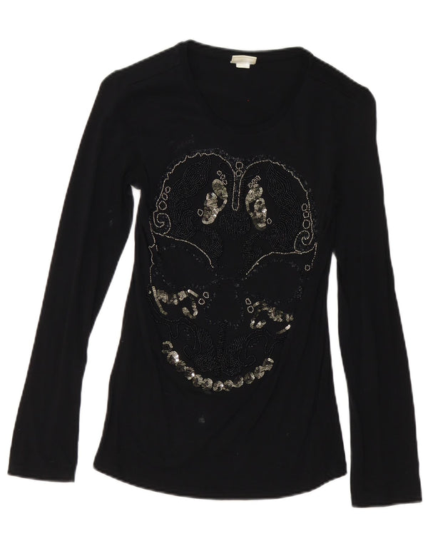 Diesel Mujer Top Gráfico Manga Larga UK 8 Small Algodón Negro