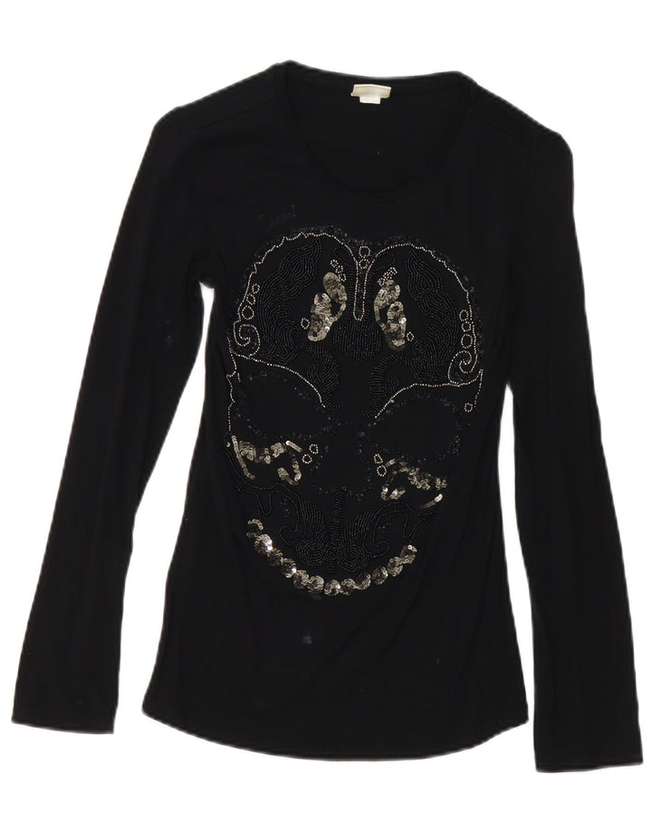 Diesel Mujer Top Gráfico Manga Larga UK 8 Small Algodón Negro