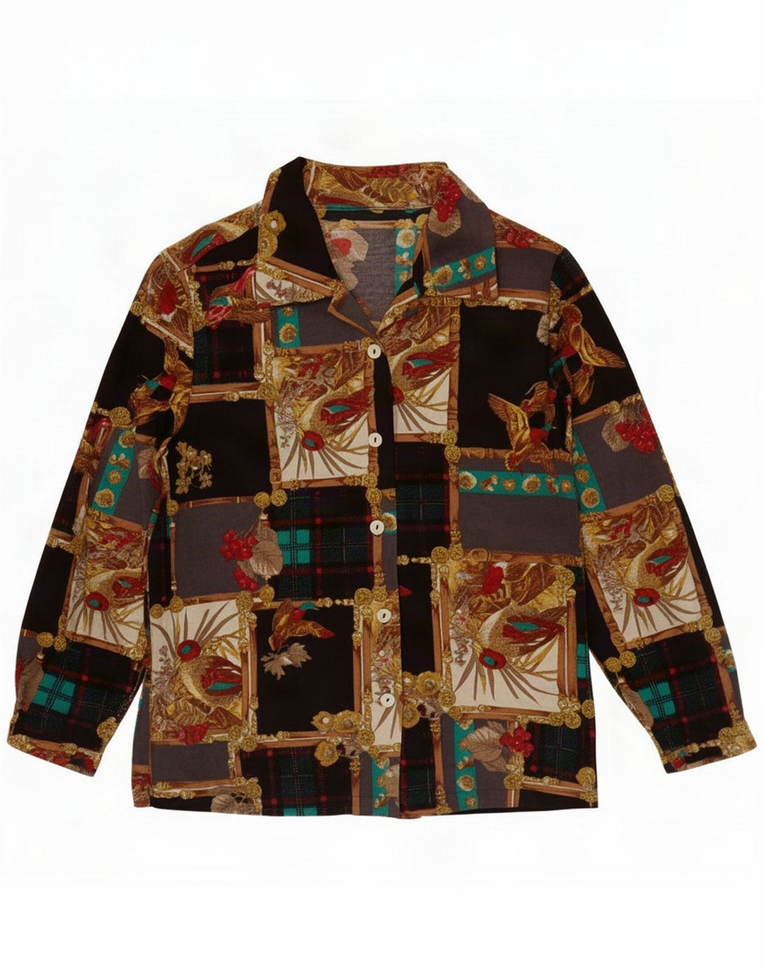 Blusa camisera vintage con estampado abstracto para mujer UK 46 Large Black