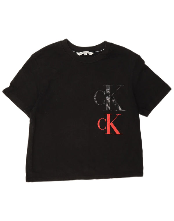 Calvin Klein Jeans - Camiseta corta con gráfico para mujer, talla 40, talla M, color negro