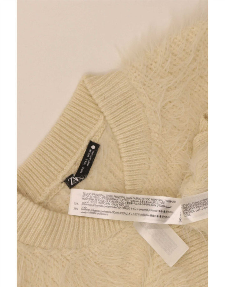 Zara Mujer Crop Cardigan Suéter UK 8 Small Beige Poliéster