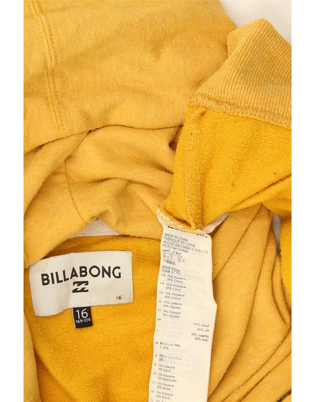 Billabong Jersey con capucha para niño 15-16 años Amarillo Poliéster