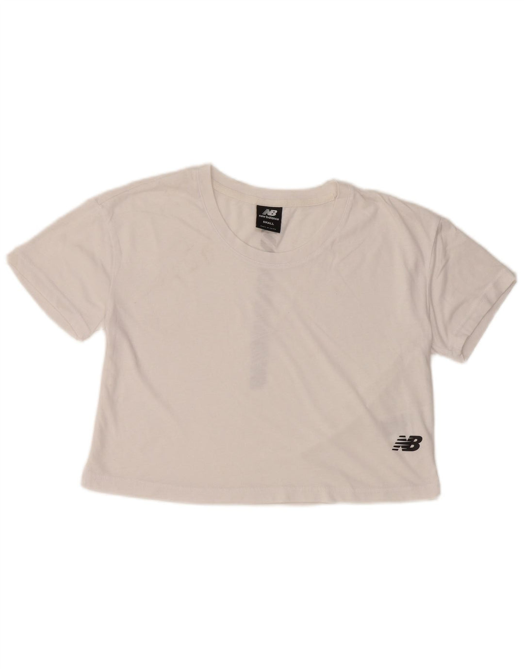 NEW BALANCE Camiseta corta con gráfico para mujer UK 10 Small White Cotton