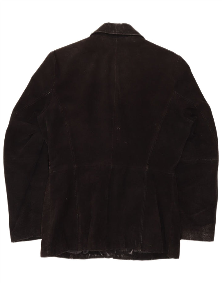 GYPSY Chaqueta Blazer de Ante con 3 Botones para Mujer UK 40 Mediana Cuero Negro