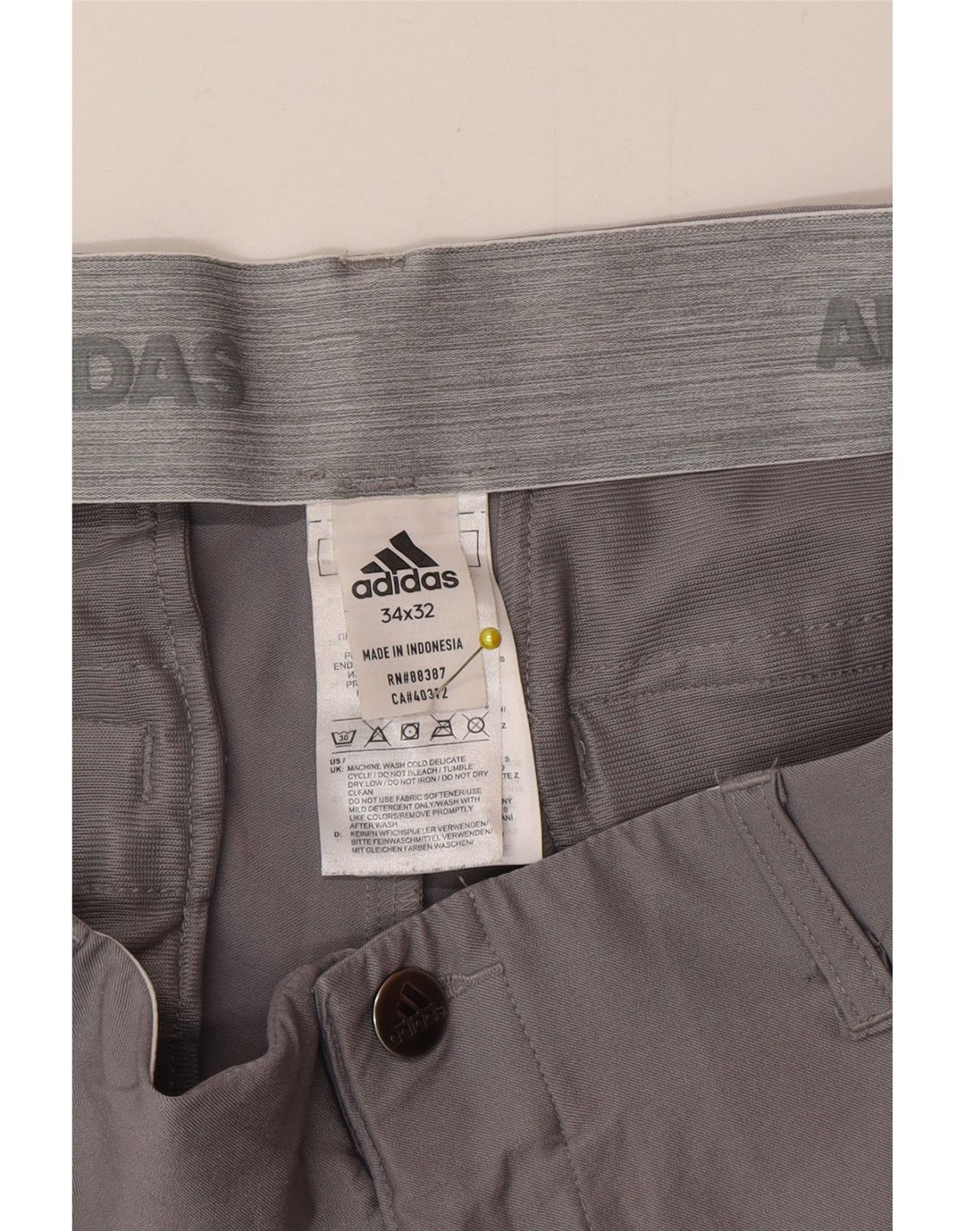 Adidas Hombre Slim Chino Pantalones W34 L32 Gris Poliéster
