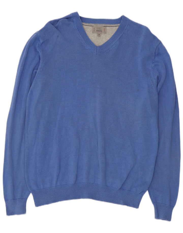 Marks & Spencer Jersey con cuello en V para hombre de algodón azul medio